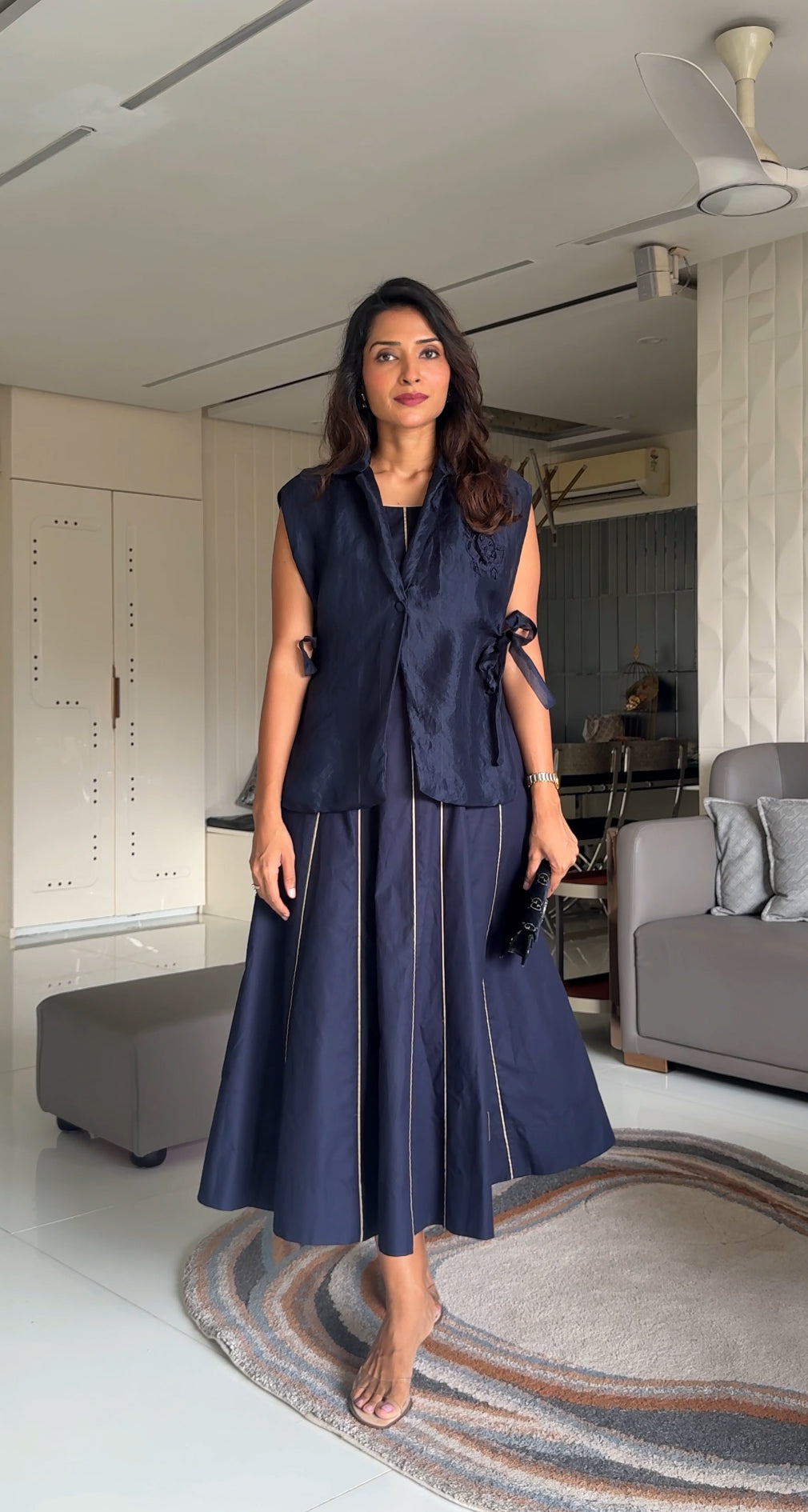 Navy Ilara Organza Jacket with dress