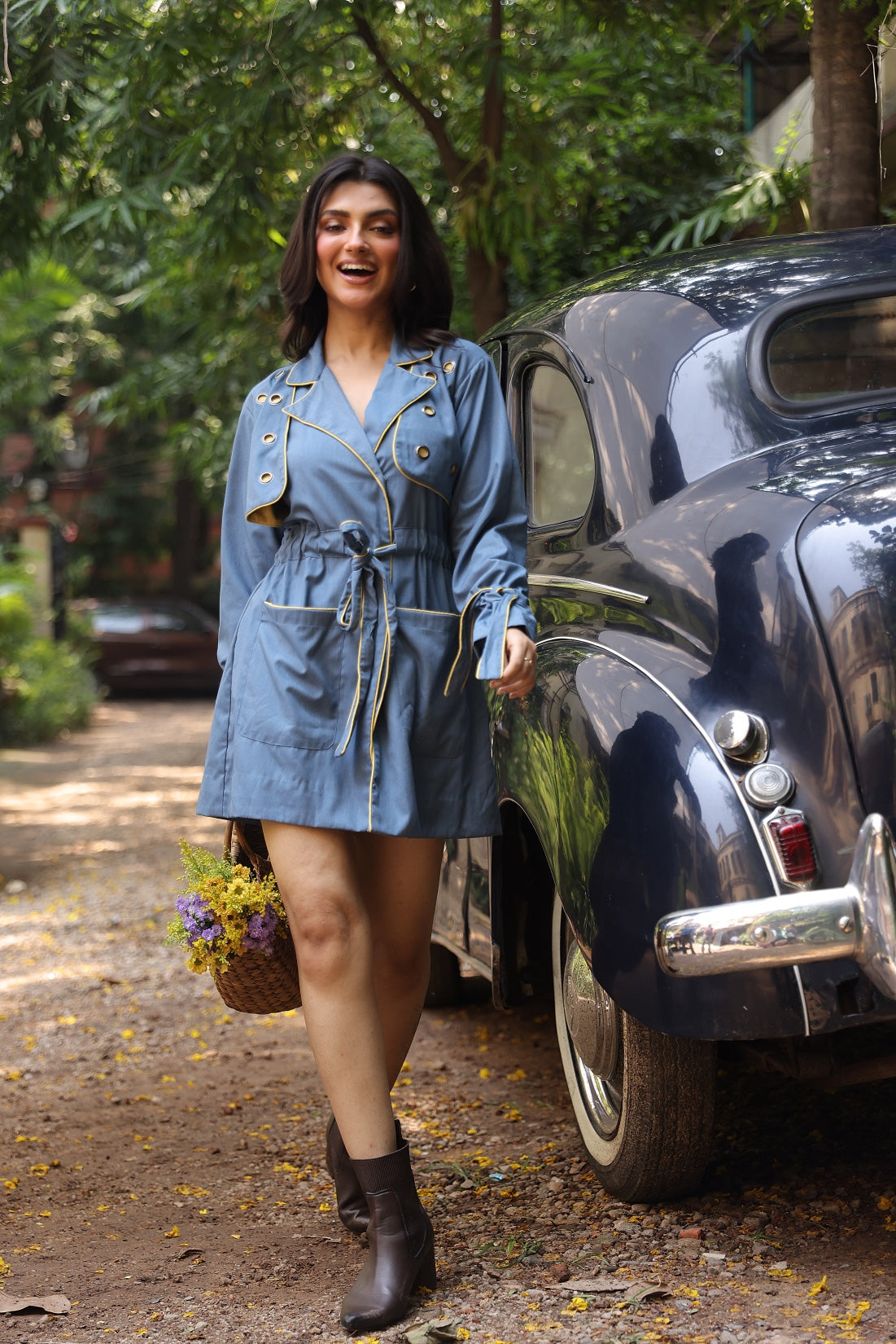 Blazer Top with short in light denim