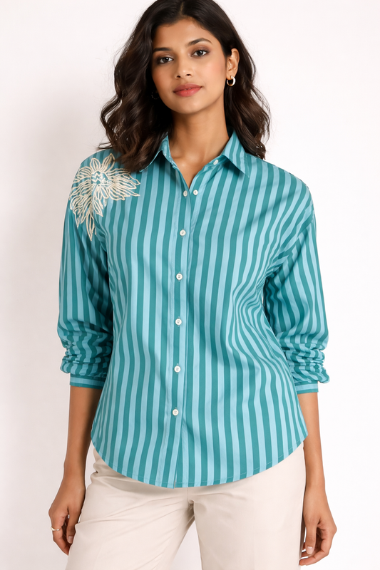 Scarlet Shirt in green stripe
