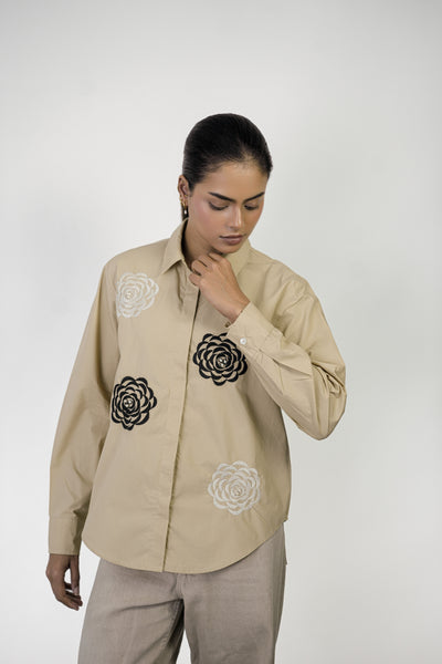 Swirl Bloom Shirt in Beige