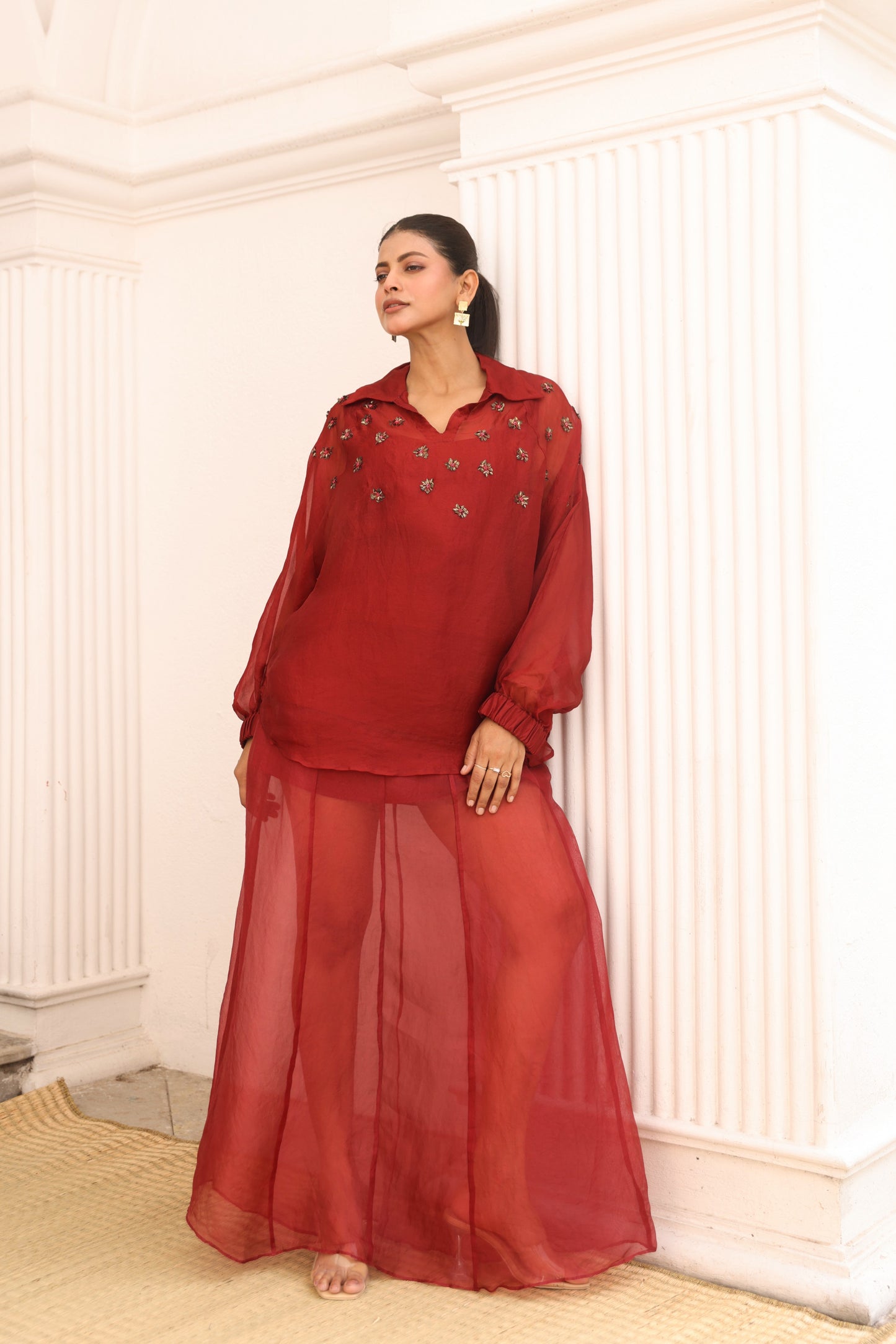 Rust Organza top and Skirt set