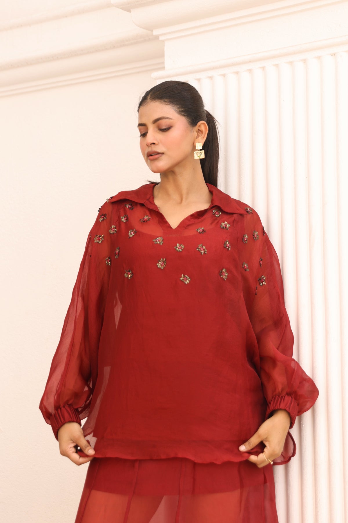 Rust Organza top and Skirt set