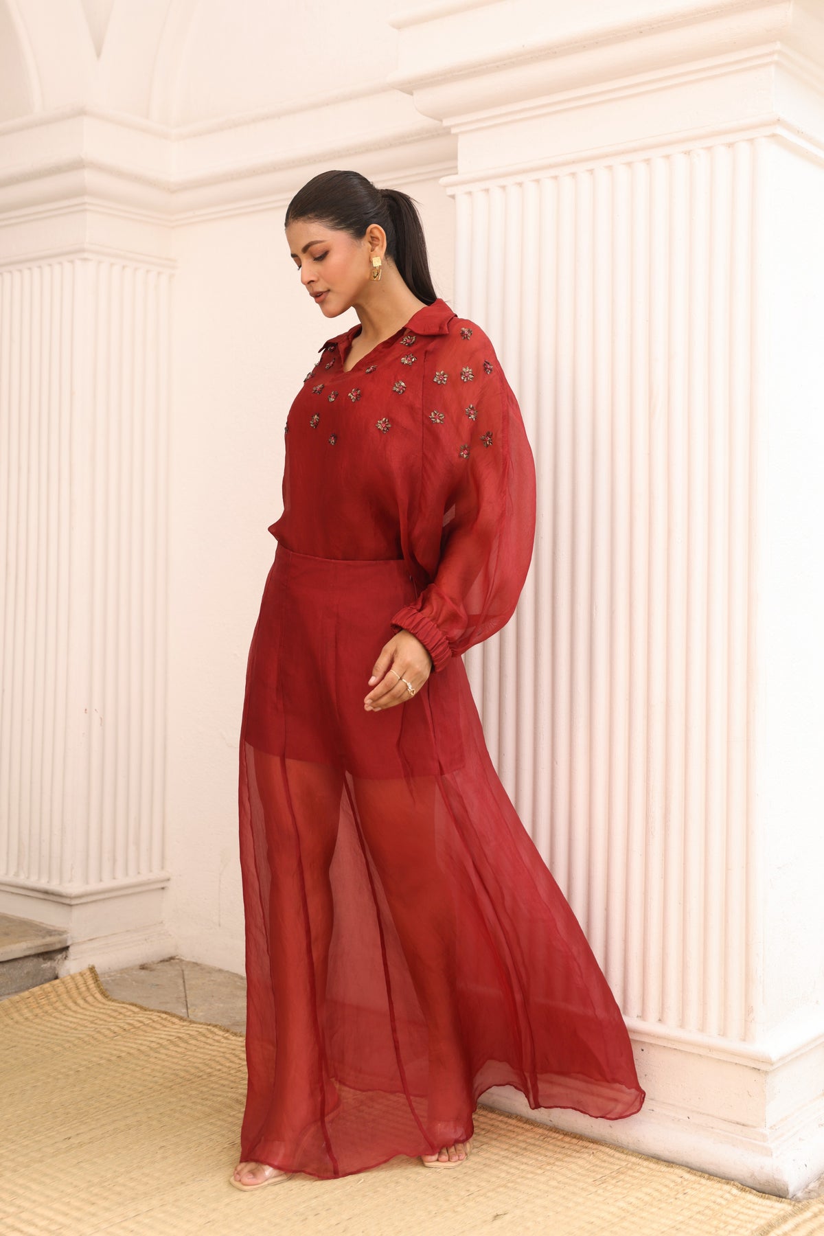 Rust Organza top and Skirt set