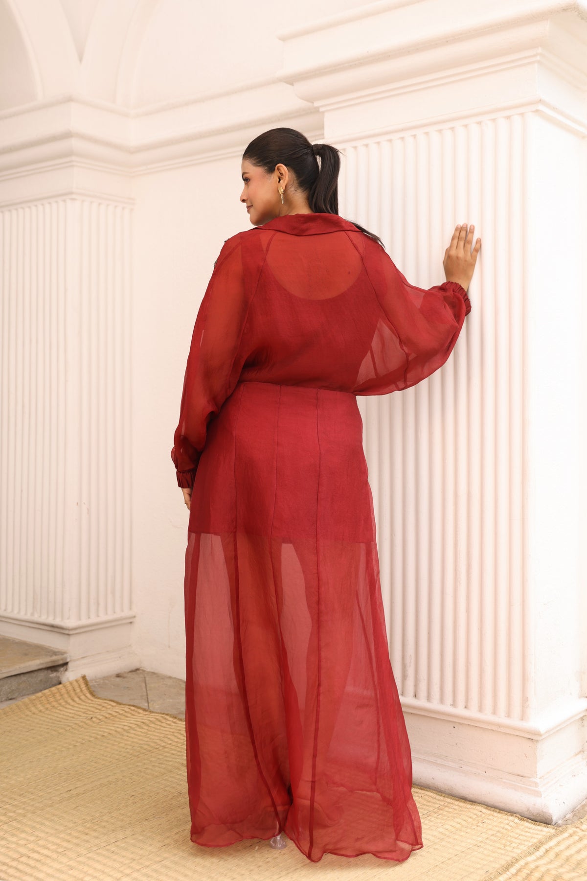 Rust Organza top and Skirt set
